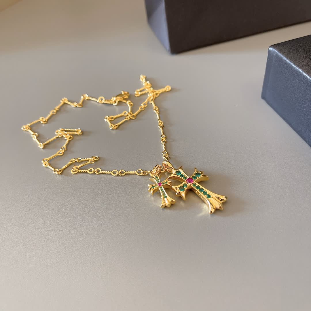 Chrome Hearts Gold-Plated Cross Pendant Necklace